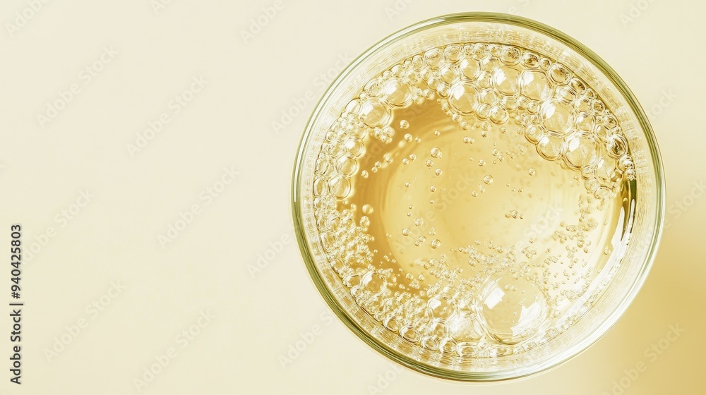 Top view of an Italian glass of prosecco with bubbles, arranged with plenty of room for text. Top view of an Italian glass of prosecco with bubbles, arranged with plenty of room for text.