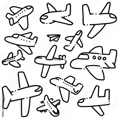 Hand-Drawn Airplane Doodle Set | Cute Line Art Illustrations of Various Aircraft for Aviation, Travel, and Design Projects