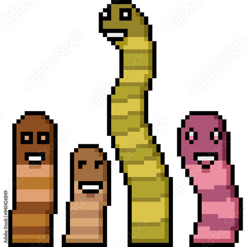 pixel art of earth worm friend