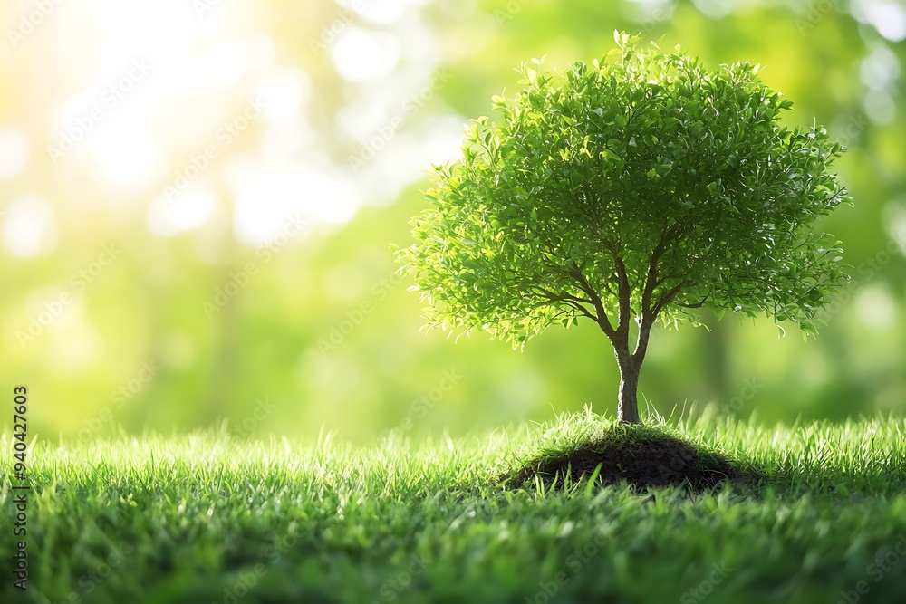 Small Tree in a Lush Green Meadow Small Tree in a Lush Green Meadow