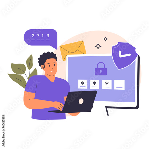 2-Step authentication illustration web page. Illustration for websites, landing pages, mobile applications, posters and banners. Trendy flat vector illustration