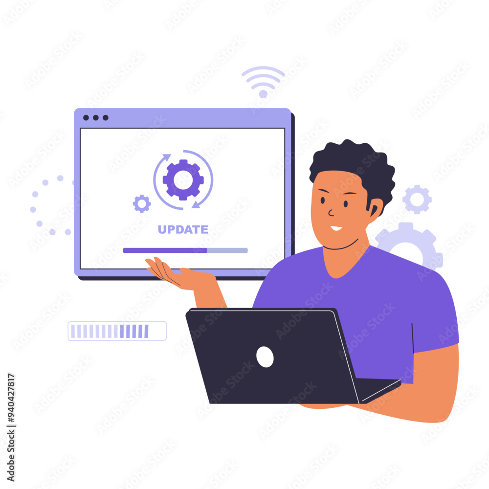 Modern flat system update illustration concept. Illustration for websites, landing pages, mobile applications, posters and banners. Trendy flat vector illustration Modern flat system update illustration concept. Illustration for websites, landing pages, mobile applications, posters and banners. Trendy flat vector illustration