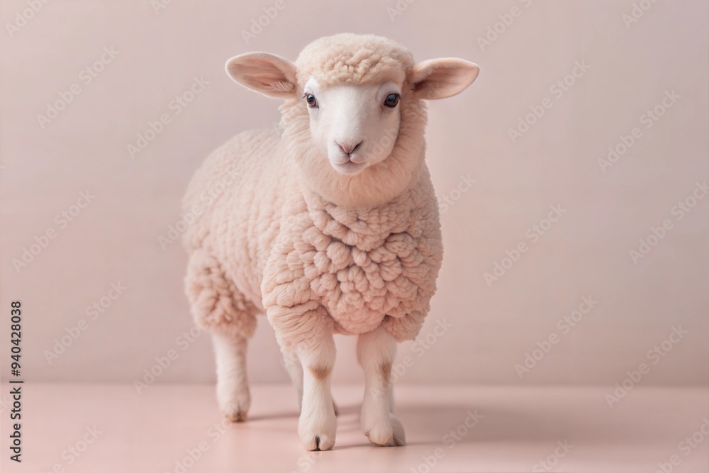 Fototapeta premium Adorable Fluffy Lamb in Minimalist Studio Setting