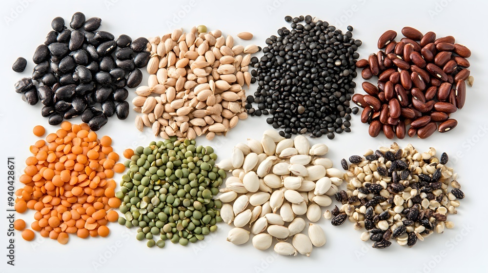 50. A collection of various vegetable seeds isolated on a white surface 50. A collection of various vegetable seeds isolated on a white surface