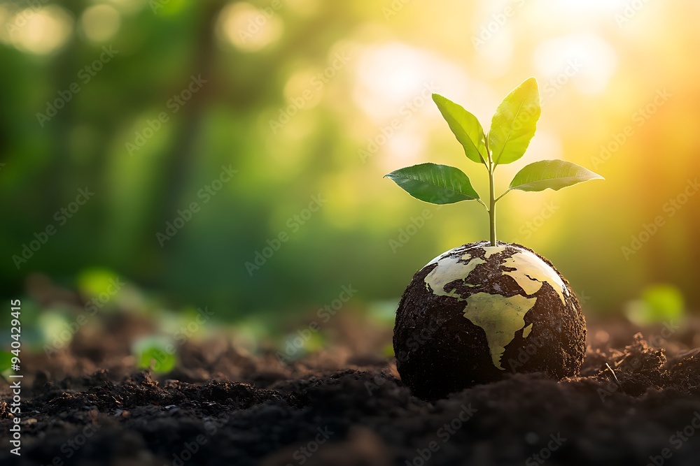 Green Sprout Growing from Earth Globe: A Symbol of Hope for Sustainability Green Sprout Growing from Earth Globe: A Symbol of Hope for Sustainability