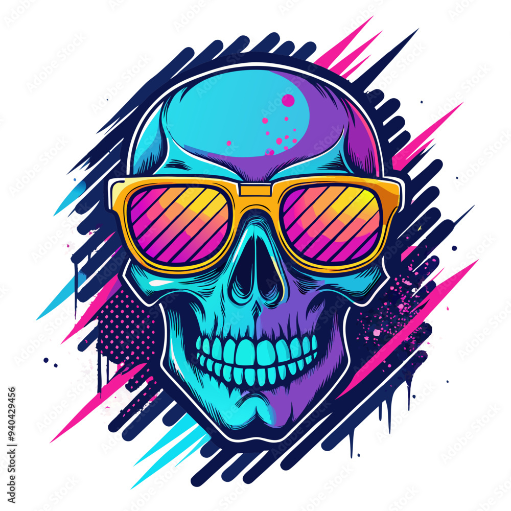 cool grunge skull head vector illustration, wear urban colorfull sunglasses. cool grunge skull head vector illustration, wear urban colorfull sunglasses.