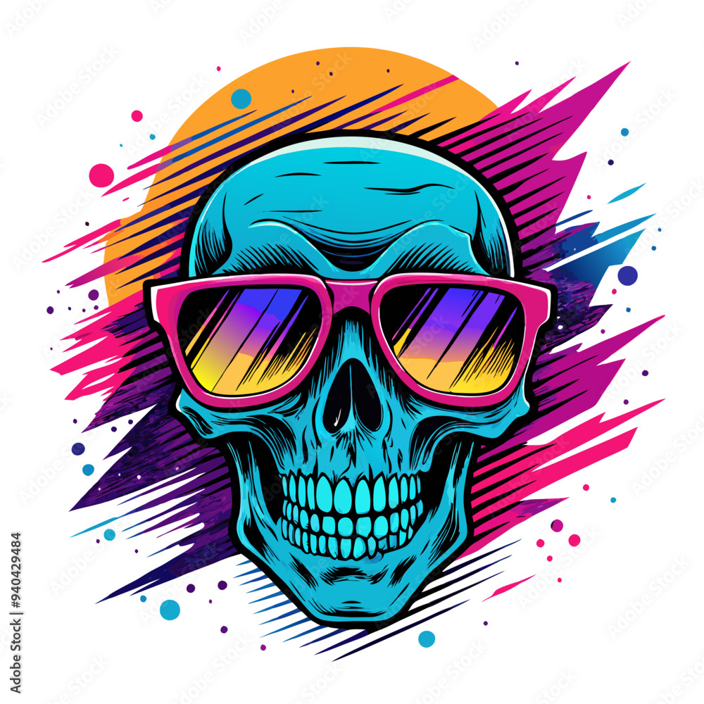 cool grunge skull head vector illustration, wear urban colorfull sunglasses. cool grunge skull head vector illustration, wear urban colorfull sunglasses.