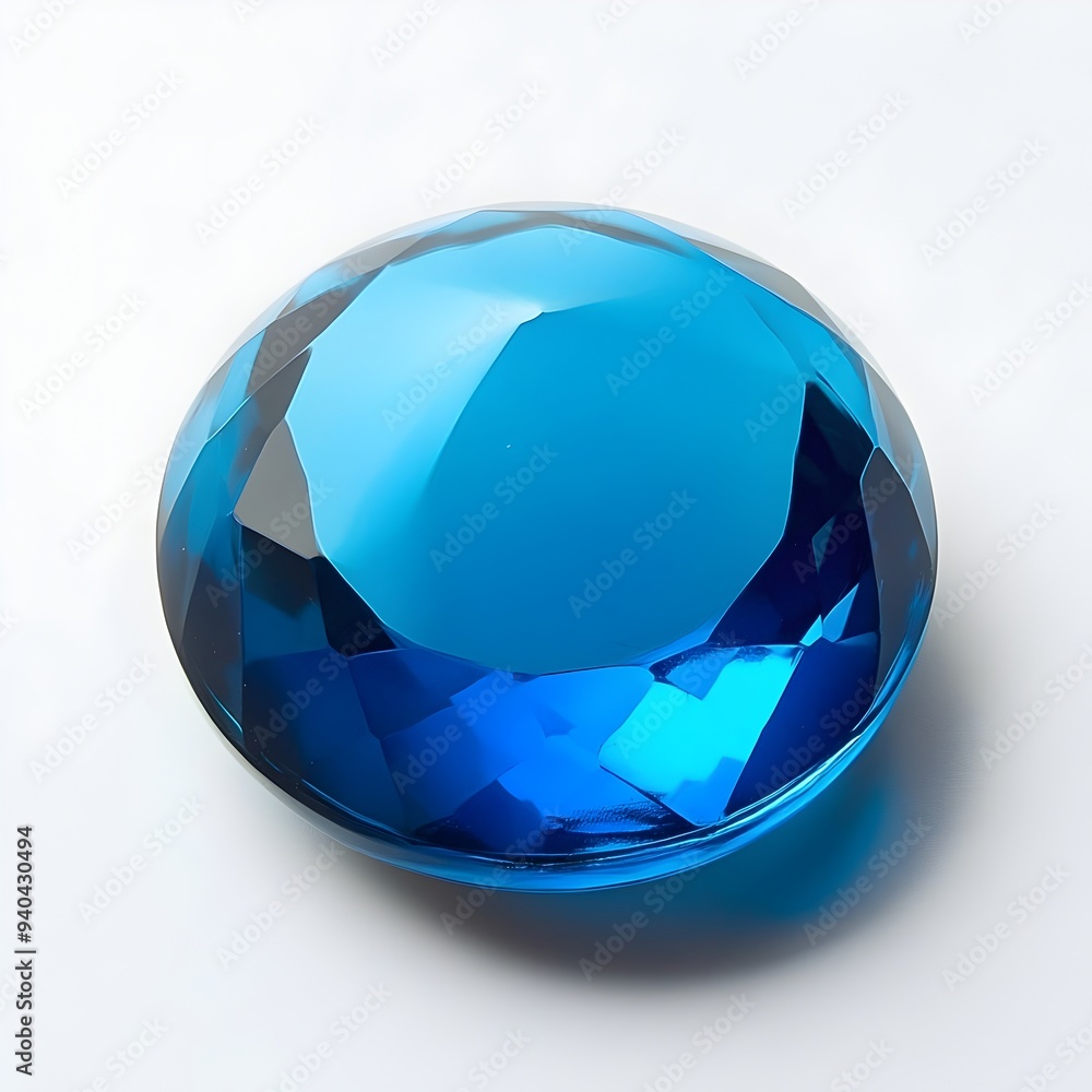 Minimalistic composition featuring a serene blue paperweight placed at the center of a clean white background  The transparent reflective object creates a calming contemplative atmosphere