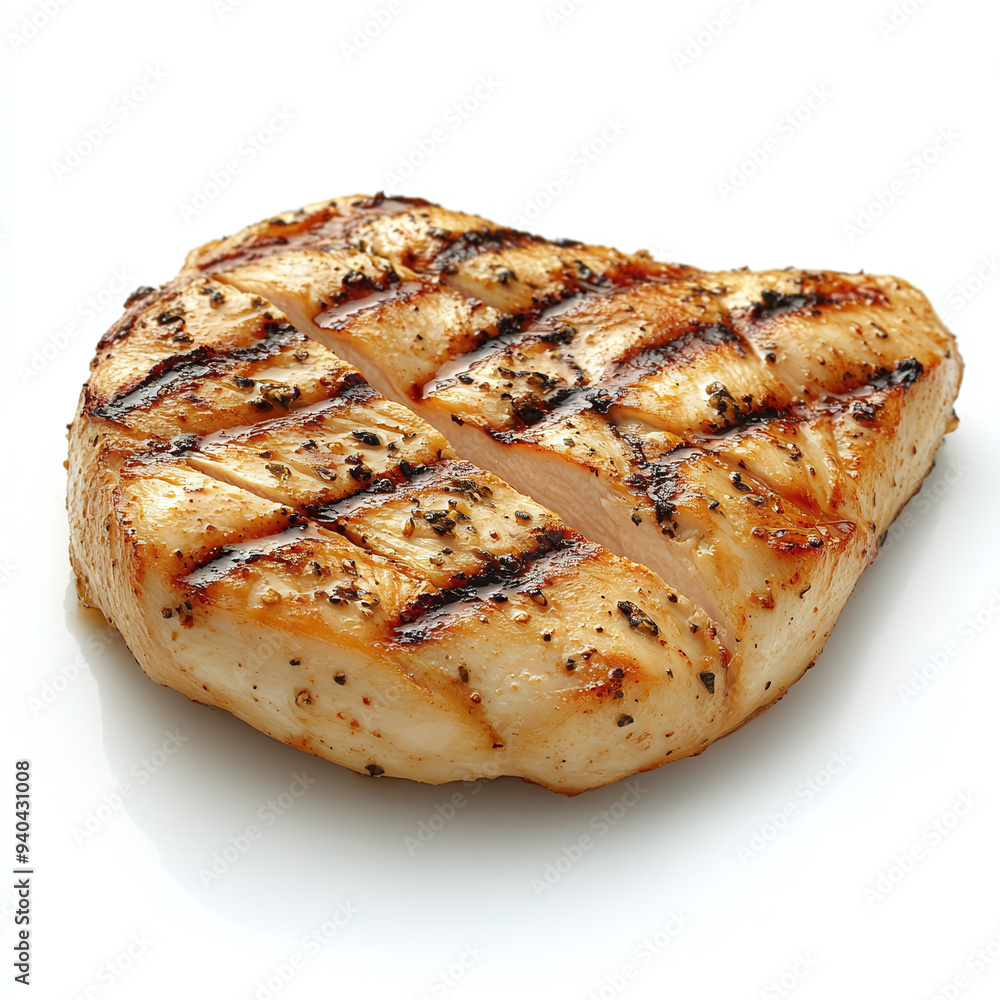 Grilled Seasoned Chicken Breast on White Background Grilled Seasoned Chicken Breast on White Background