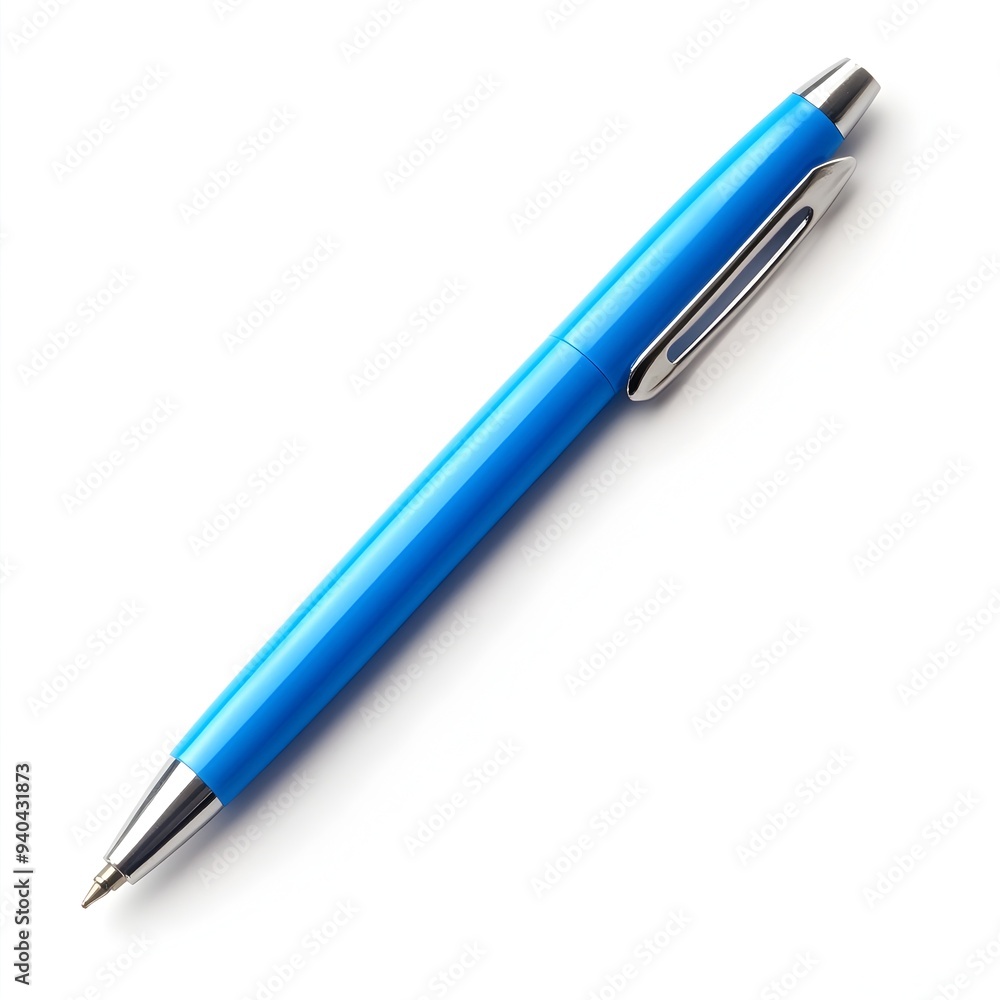 Photograph of a blue pen lying flat at the center of a clean white background showcasing a minimalist and modern design with a focus on simplicity and elegance Photograph of a blue pen lying flat at the center of a clean white background showcasing a minimalist and modern design with a focus on simplicity and elegance