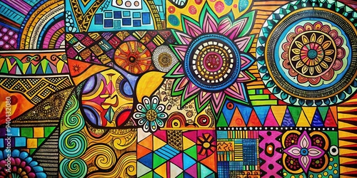Geometric shapes and non-representational patterns emerge in graffiti and abstract art, blending color and form to create visually striking and thought-provoking compositions.