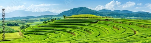 Sustainable agriculture with contour plowing, terraced hills, Sustainable agriculture fields and hills, Innovation