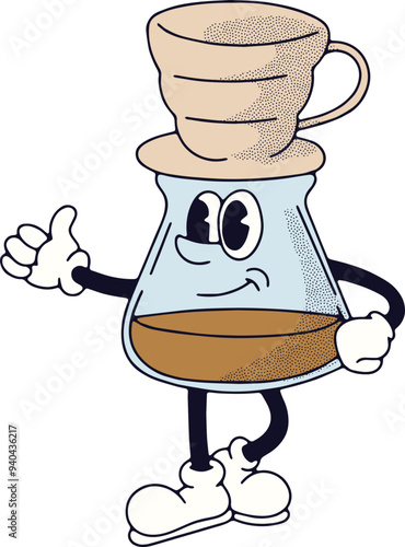 Retro Mascot Vector Illustration of a Coffee Drip Character