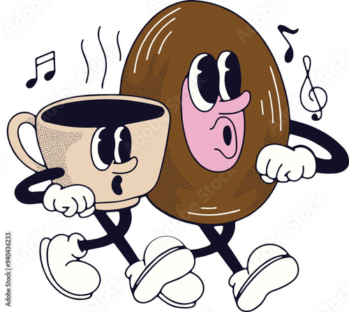 Retro Mascot Vector Illustration of a Coffee and Music Character