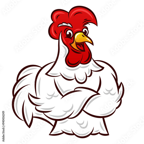 Rooster illustration mascot logo folds its arms

