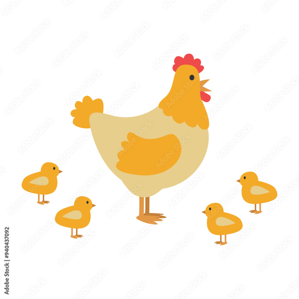Vector Illustration of Hen with Chicks Vector Illustration of Hen with Chicks
