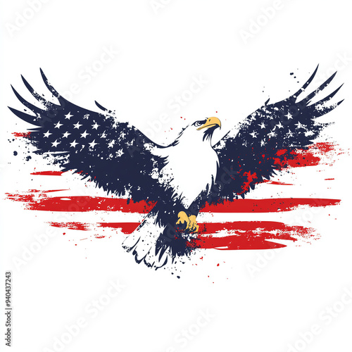 flying eagle American themed  illustration with paint splatter