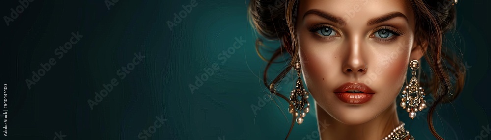 Sophisticated woman adorned with intricate jewelry, set against a dark, moody background, luxurious Sophisticated woman adorned with intricate jewelry, set against a dark, moody background, luxurious