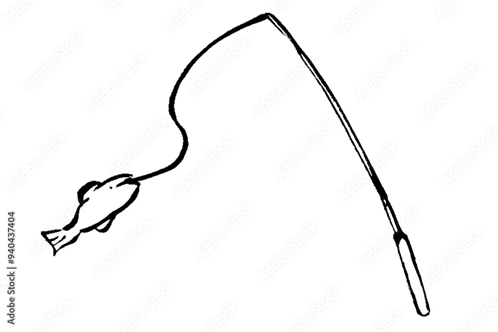 Fototapeta premium 筆タッチの釣りのモノクロ線画イラスト