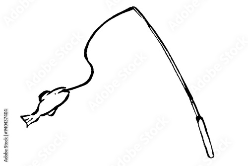 筆タッチの釣りのモノクロ線画イラスト