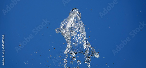 Water in flight on a blue background