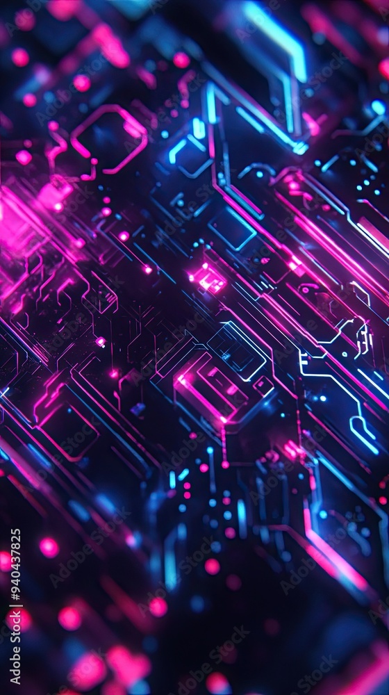Vibrant abstract circuit design featuring neon hues and intricate patterns, perfect for tech or futuristic themes. Vibrant abstract circuit design featuring neon hues and intricate patterns, perfect for tech or futuristic themes.