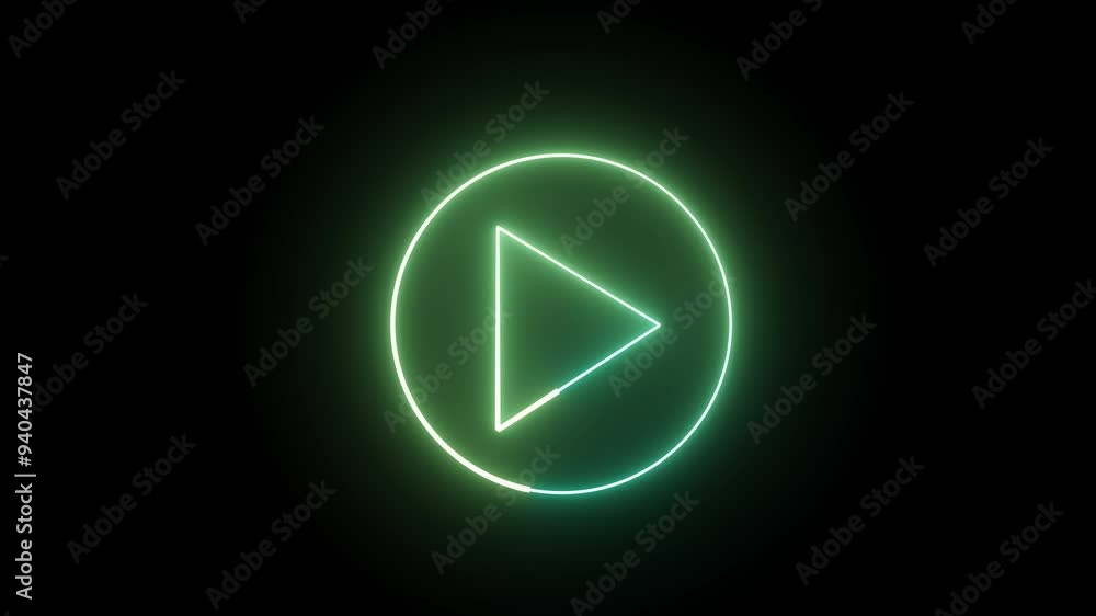 Glowing play button animated blinking icon with circle. Music wiggle play button icon animation in glowing neon circle and press icon animation Glowing play button animated blinking icon with circle. Music wiggle play button icon animation in glowing neon circle and press icon animation