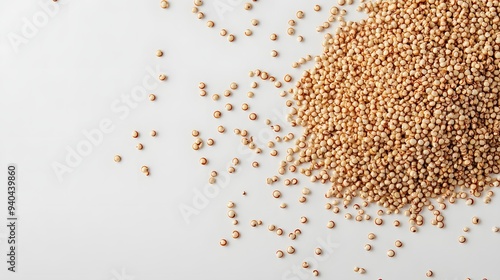 10. A small group of quinoa seeds scattered on a white surface