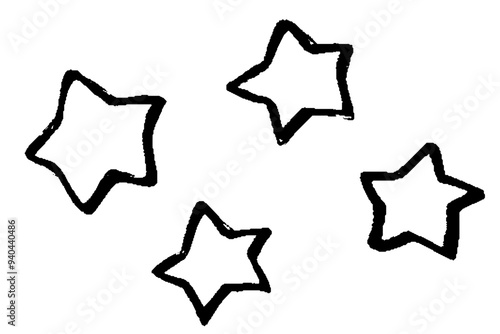 筆タッチの星のモノクロ線画イラストセット