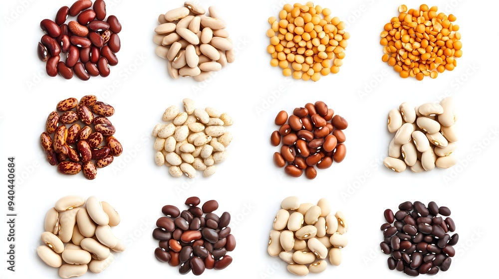 11. A collection of dried bean seeds isolated on a white backdrop 11. A collection of dried bean seeds isolated on a white backdrop