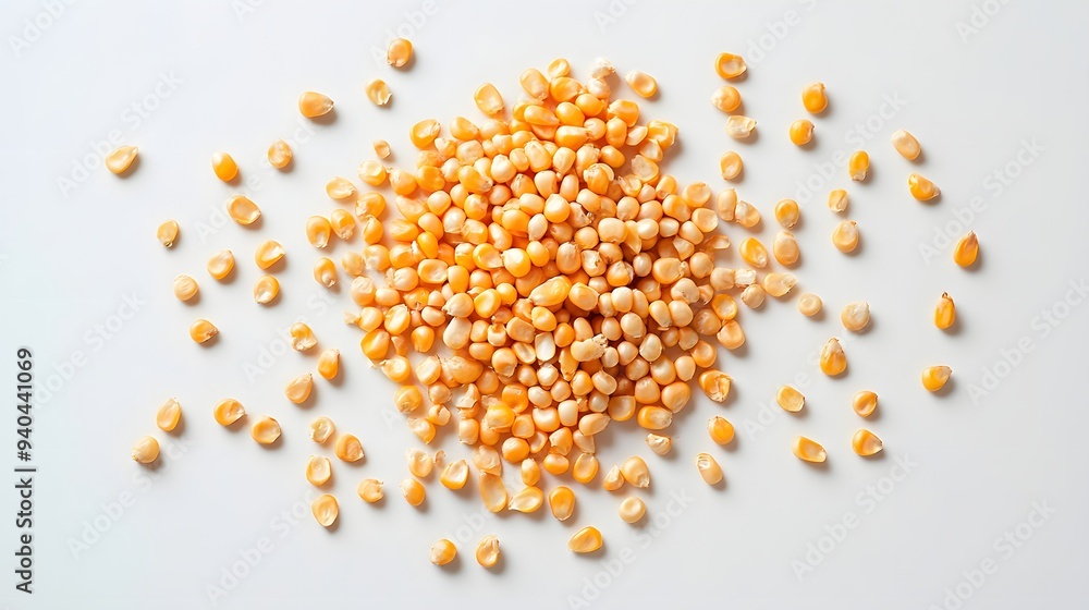 13. A few corn kernels isolated on a white surface 13. A few corn kernels isolated on a white surface