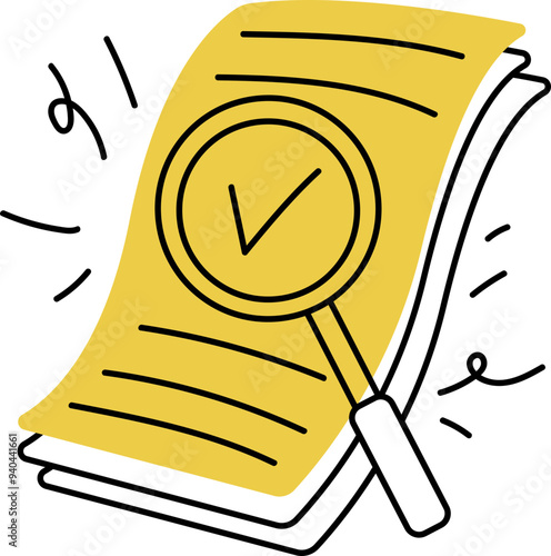 Lineart Concept Vector Illustration of Proof Reading, Paper with Magnifying Glass