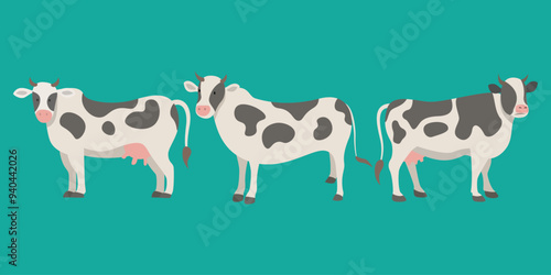 Three Cows Roaming in Lush Green Field at Dusk