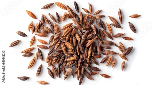 15. An arrangement of caraway seeds isolated on a white background photo