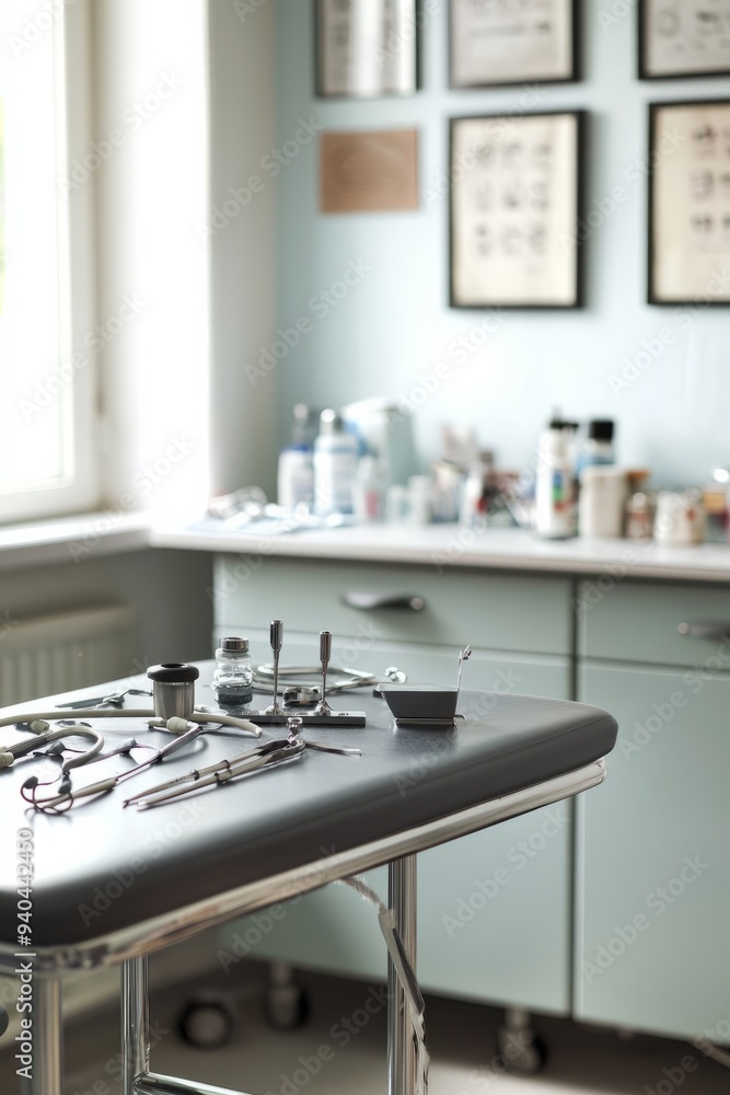 A family doctor’s office with a comfortable examination room and medical charts. The doctor is performing a routine , Generative AI A family doctor’s office with a comfortable examination room and medical charts. The doctor is performing a routine , Generative AI