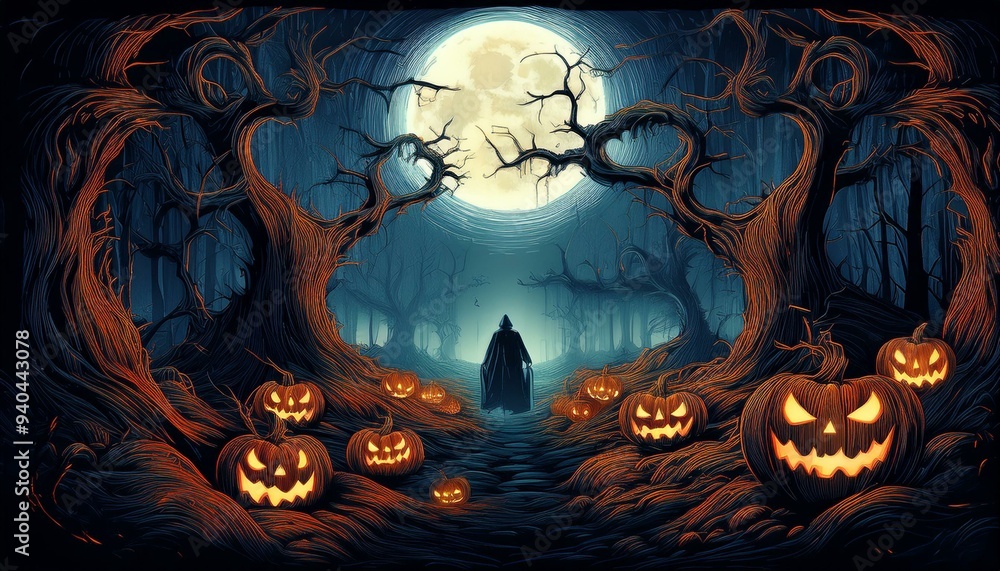 Fototapeta premium ダークファンタジーをテーマにしたハロウィーンのポストカードHalloween postcard with a dark fantasy theme