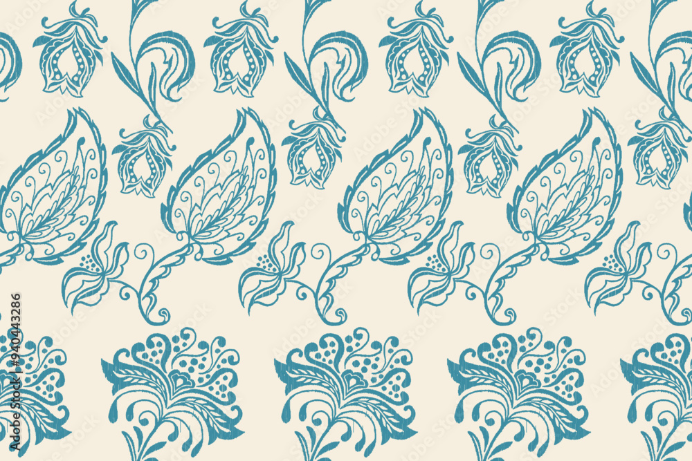Fototapeta premium Ikat floral vintage design embroidary seamless pattern on background vector illustration.Ikat ethnic oriental embroidery traditional.Indian Ikat pattern Aztec style retro. design for texture,fabric.