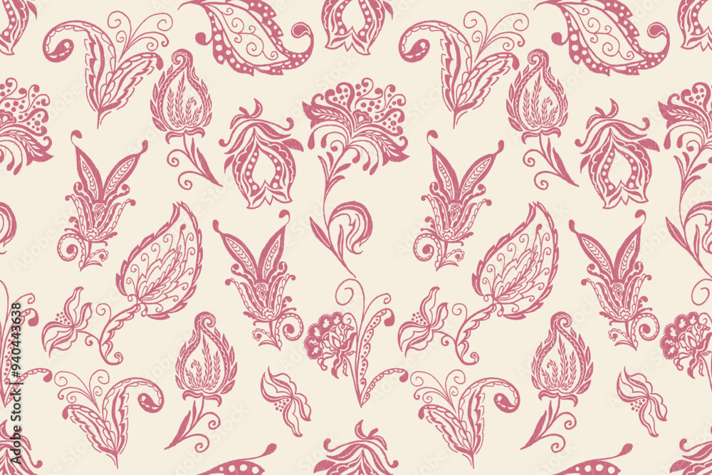Fototapeta premium Ikat floral vintage design embroidary seamless pattern on background vector illustration.Ikat ethnic oriental embroidery traditional.Indian Ikat pattern Aztec style retro. design for texture,fabric.