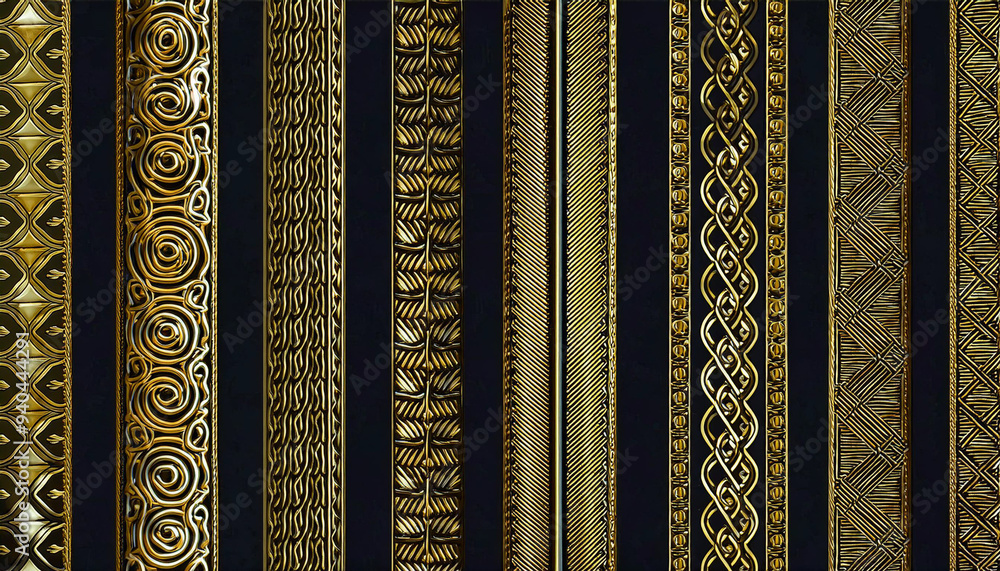 A row of gold and black designs A row of gold and black designs