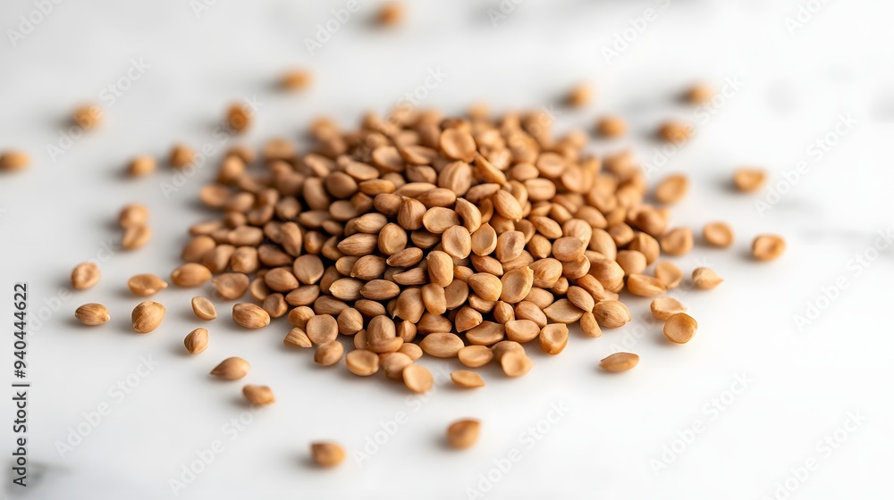 19. A pile of radish seeds placed on a white surface 19. A pile of radish seeds placed on a white surface