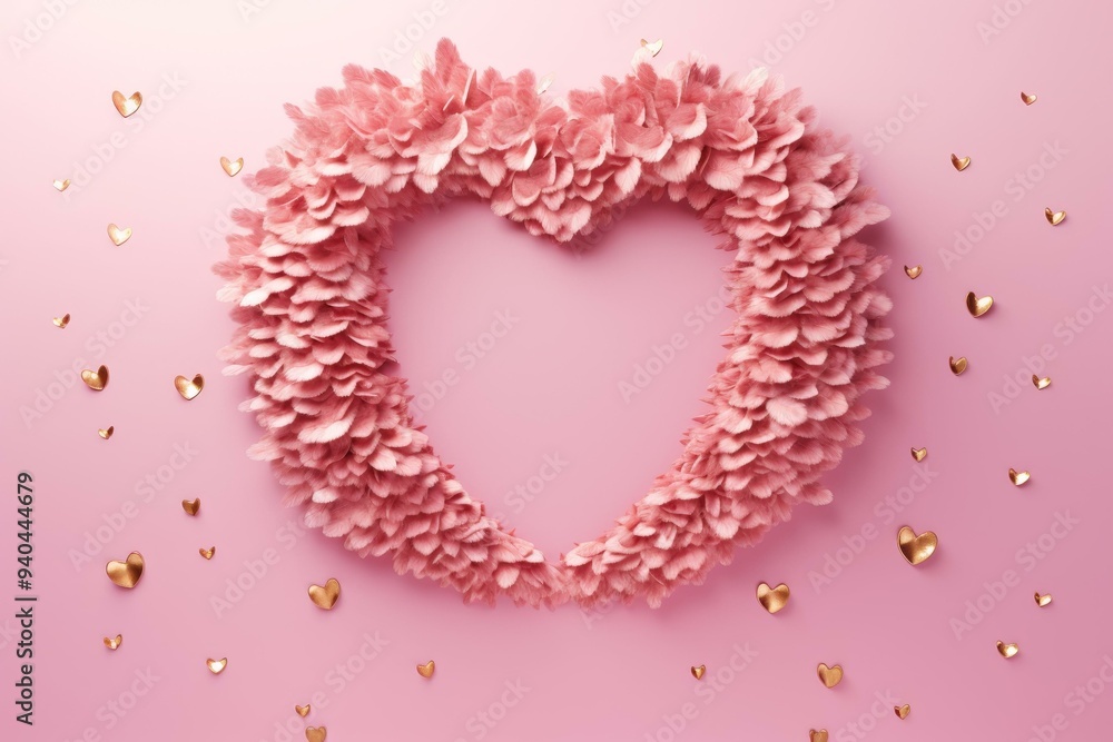 Pink Heart with Golden Hearts - Valentine's Day Background Pink Heart with Golden Hearts - Valentine's Day Background
