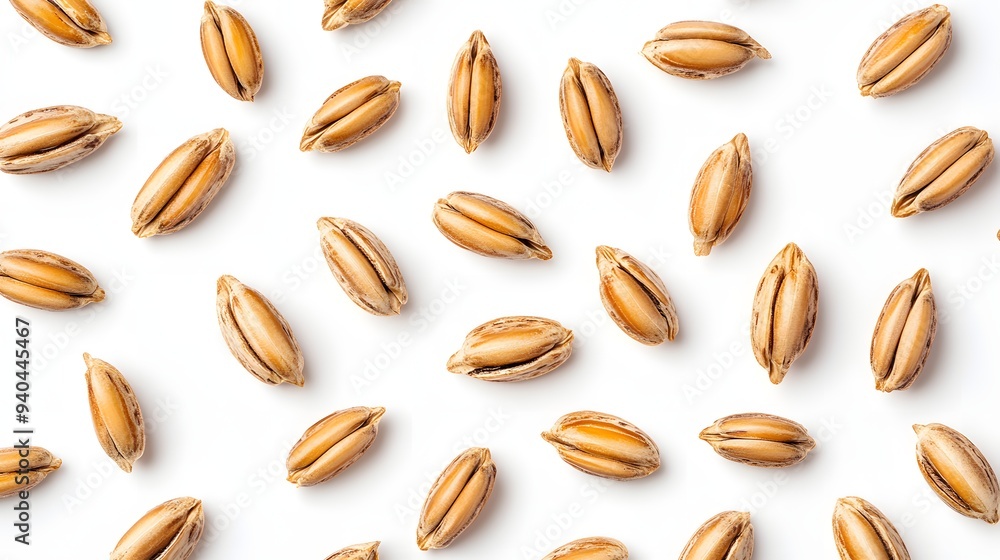 21. A collection of barley seeds isolated on a white backdrop 21. A collection of barley seeds isolated on a white backdrop