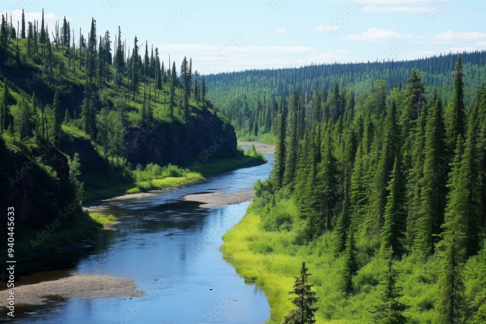 Serene River Winding Through Lush Forest Landscape Serene River Winding Through Lush Forest Landscape