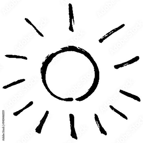 筆タッチの太陽のモノクロ線画イラスト