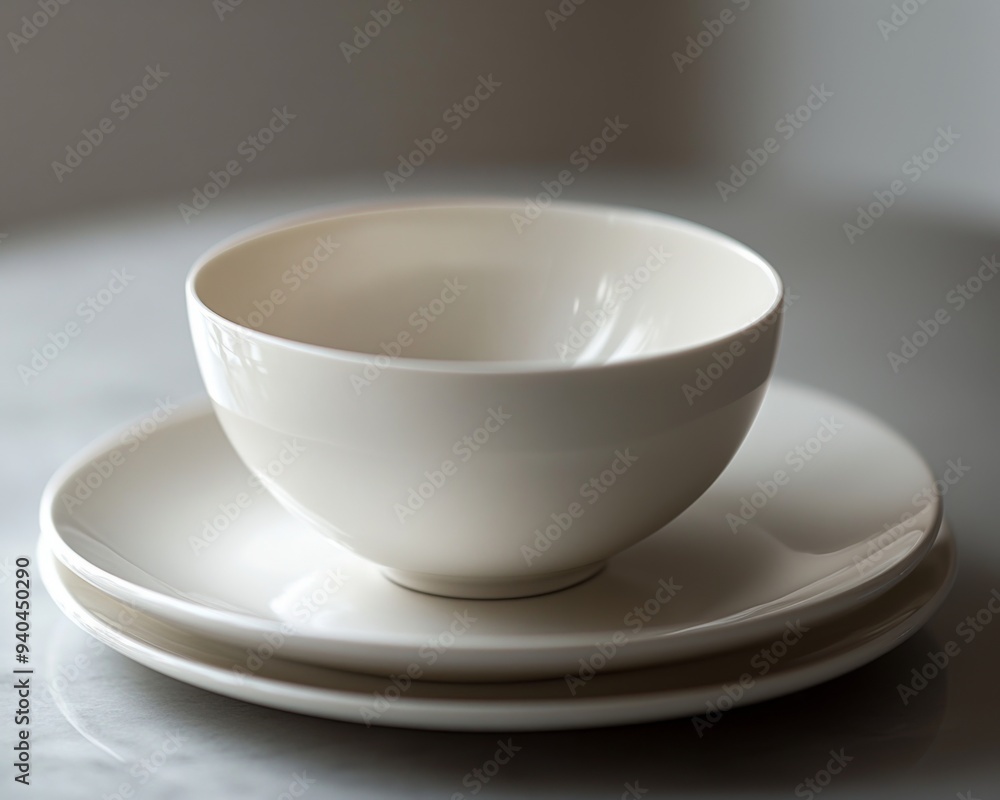 Minimalist Designer Composition Featuring a Bowl and Plate, with White Background, Embodying the Essence of Minimalist Aesthetics