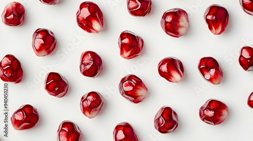 6. A few pomegranate seeds isolated on a white backdrop