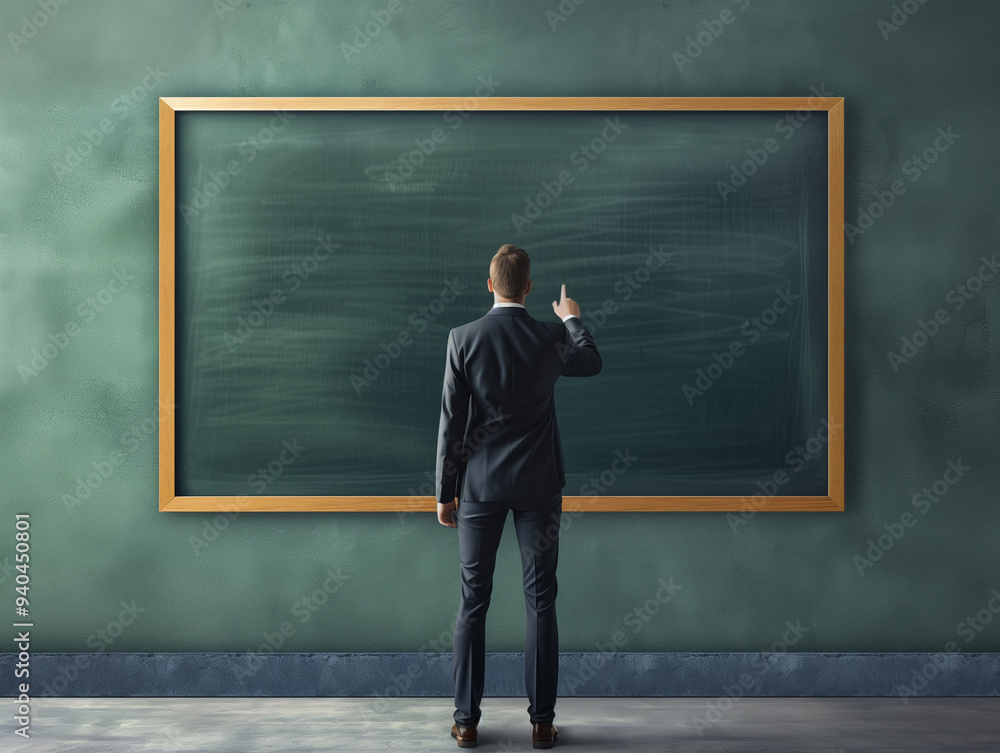 Male teacher pointer to blackboard. Male teacher pointer to blackboard.