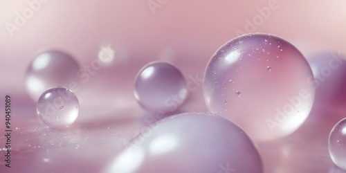 Dreamy close-up of water droplets on pink and purple background