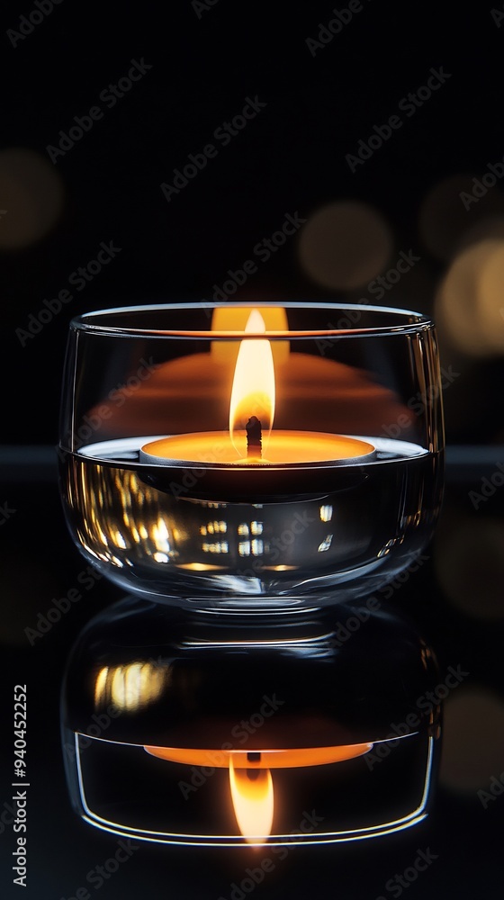 A Candle Burning in a Glass Vessel of Water A Candle Burning in a Glass Vessel of Water