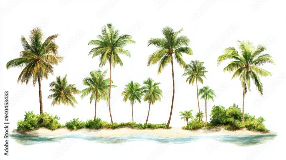 Tropical Island with Palm Trees and Sandy Beach Tropical Island with Palm Trees and Sandy Beach